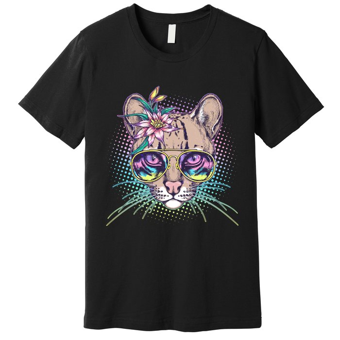 Cute Tropical Rainbow Ocelot Cat Premium T-Shirt