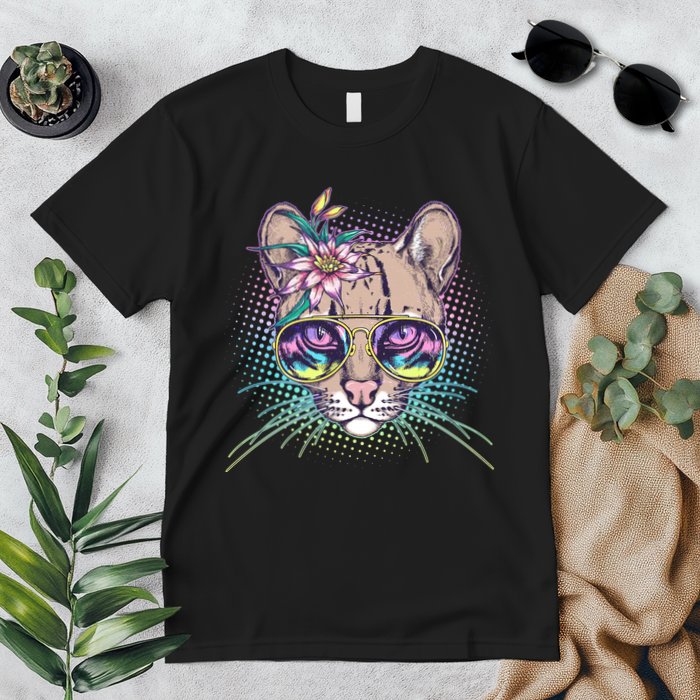 Cute Tropical Rainbow Ocelot Cat Premium T-Shirt