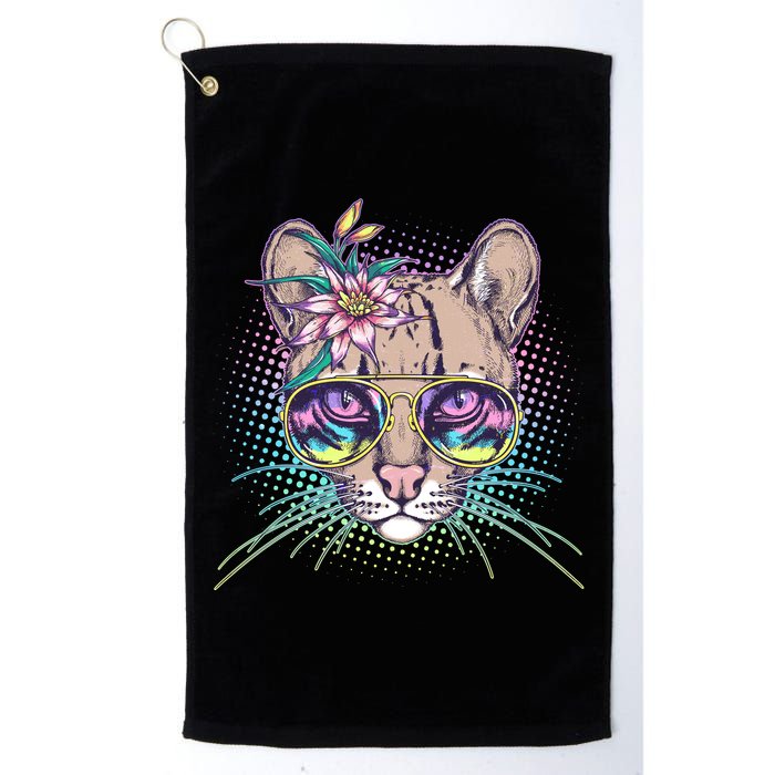 Cute Tropical Rainbow Ocelot Cat Golf Towel
