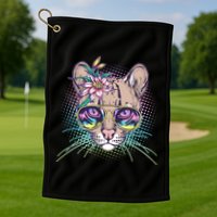 Cute Tropical Rainbow Ocelot Cat Golf Towel