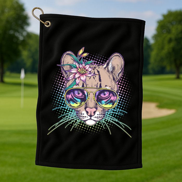 Cute Tropical Rainbow Ocelot Cat Golf Towel