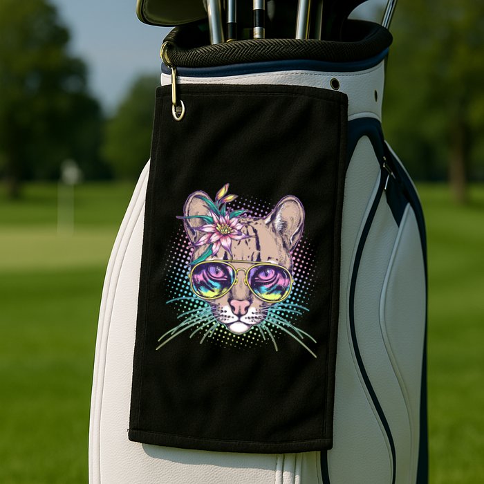 Cute Tropical Rainbow Ocelot Cat Golf Towel