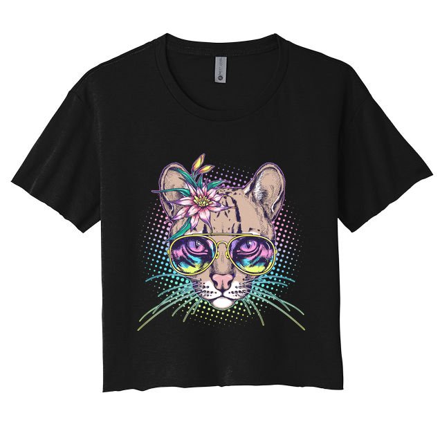 Cute Tropical Rainbow Ocelot Cat Crop Top