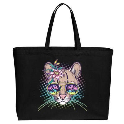 Cute Tropical Rainbow Ocelot Cat Cotton Canvas Jumbo Tote