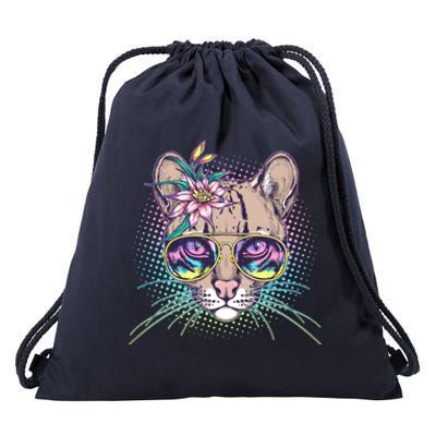 Cute Tropical Rainbow Ocelot Cat Drawstring Bag