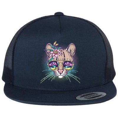 Cute Tropical Rainbow Ocelot Cat Flat Bill Trucker Hat