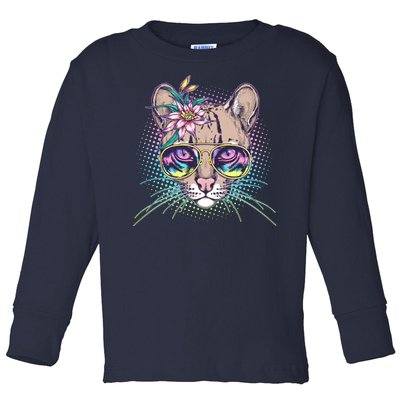 Cute Tropical Rainbow Ocelot Cat Toddler Long Sleeve Shirt