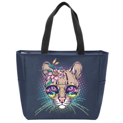 Cute Tropical Rainbow Ocelot Cat Zip Tote Bag