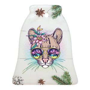 Cute Tropical Rainbow Ocelot Cat Ceramic Bell Ornament