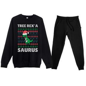 Christmas Tree Rex A' Saurus Cool Gift Funny Dinosaur Great Gift Premium Crewneck Sweatsuit Set