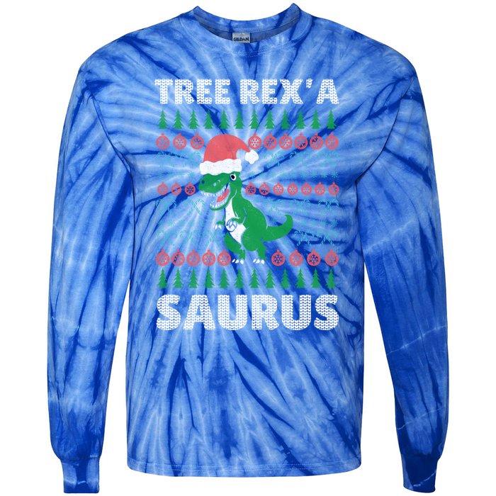 Christmas Tree Rex A' Saurus Cool Gift Funny Dinosaur Great Gift Tie-Dye Long Sleeve Shirt