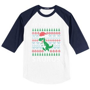 Christmas Tree Rex A' Saurus Cool Gift Funny Dinosaur Great Gift Baseball Sleeve Shirt