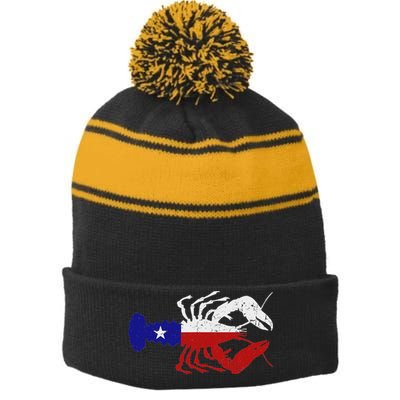 Crawfish Texas Seafood Shellfish Lone Star Southern Food Stripe Pom Pom Beanie