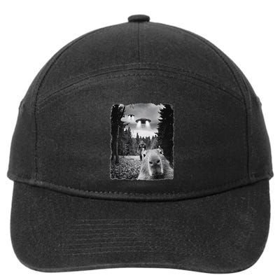 Capybara Taking Selfie With Ufos And Bigfoot Funny Capybara 7-Panel Snapback Hat