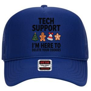 Christmas Tech Support Here To Delete Cookies Xmas High Crown Mesh Back Trucker Hat