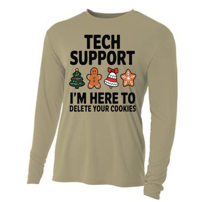 Christmas Tech Support Here To Delete Cookies Xmas Cooling Performance Long Sleeve Crew