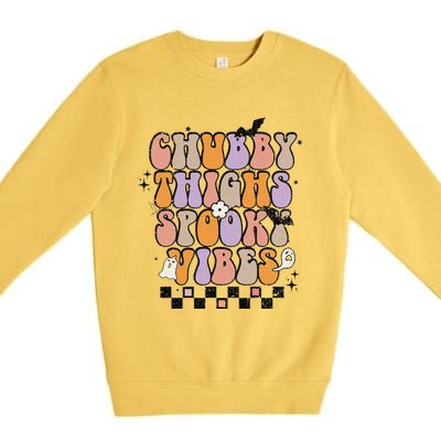 Chubby Thighs Spooky Vibes Halloween Retro Groovy Flower Boo Premium Crewneck Sweatshirt