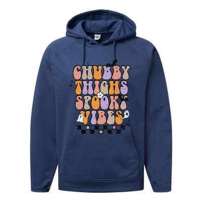 Chubby Thighs Spooky Vibes Halloween Retro Groovy Flower Boo Performance Fleece Hoodie