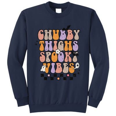 Chubby Thighs Spooky Vibes Halloween Retro Groovy Flower Boo Sweatshirt