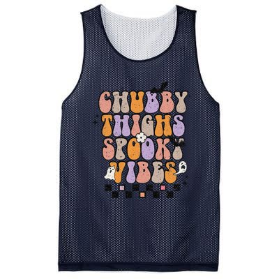 Chubby Thighs Spooky Vibes Halloween Retro Groovy Flower Boo Mesh Reversible Basketball Jersey Tank