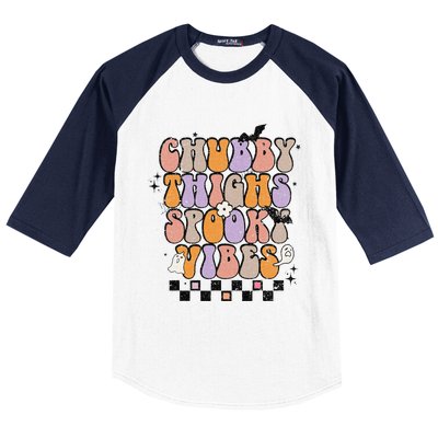 Chubby Thighs Spooky Vibes Halloween Retro Groovy Flower Boo Baseball Sleeve Shirt