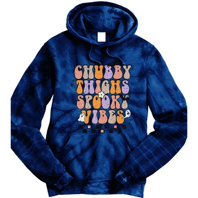 Chubby Thighs Spooky Vibes Halloween Retro Groovy Flower Boo Tie Dye Hoodie