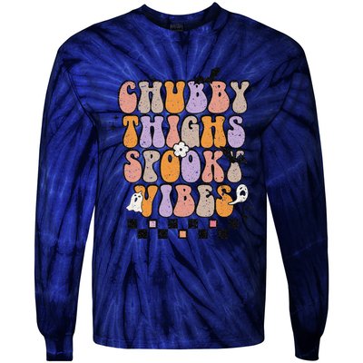 Chubby Thighs Spooky Vibes Halloween Retro Groovy Flower Boo Tie-Dye Long Sleeve Shirt