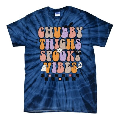 Chubby Thighs Spooky Vibes Halloween Retro Groovy Flower Boo Tie-Dye T-Shirt