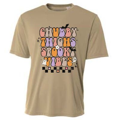 Chubby Thighs Spooky Vibes Halloween Retro Groovy Flower Boo Cooling Performance Crew T-Shirt