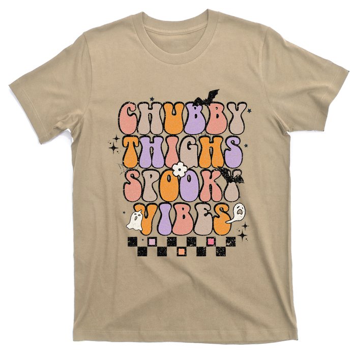 Chubby Thighs Spooky Vibes Halloween Retro Groovy Flower Boo T-Shirt