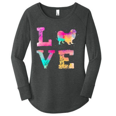 Colorful Tibetan Spaniel Dog Love-r Dad Mom Women's Perfect Tri Tunic Long Sleeve Shirt