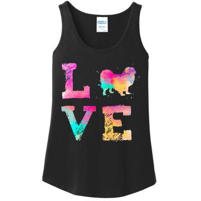 Colorful Tibetan Spaniel Dog Love-r Dad Mom Ladies Essential Tank