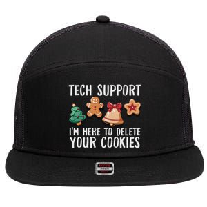 Christmas Tech Support Here To Delete Cookies Xmas Funny 7 Panel Mesh Trucker Snapback Hat