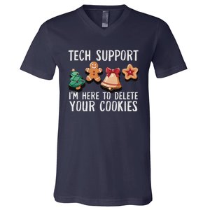 Christmas Tech Support Here To Delete Cookies Xmas Funny V-Neck T-Shirt