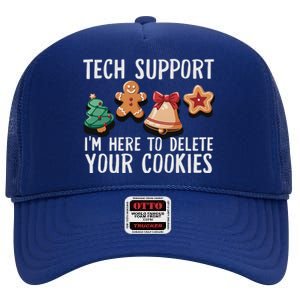 Christmas Tech Support Here To Delete Cookies Xmas Funny High Crown Mesh Back Trucker Hat