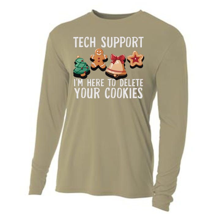 Christmas Tech Support Here To Delete Cookies Xmas Funny Cooling Performance Long Sleeve Crew