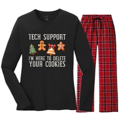 Christmas Tech Support Here To Delete Cookies Xmas Women's Long Sleeve Flannel Pajama Set 