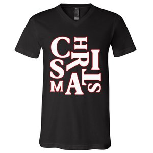 Christmas Typography Santa Claus Christmas Pj Pajama Top V-Neck T-Shirt