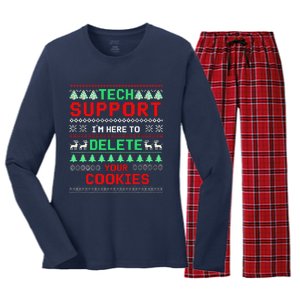 Christmas Tech Support Here To Delete Cookies Xmas(1) Women's Long Sleeve Flannel Pajama Set 