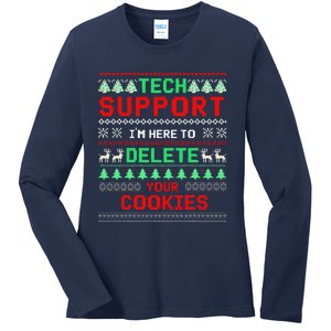 Christmas Tech Support Here To Delete Cookies Xmas(1) Ladies Long Sleeve Shirt