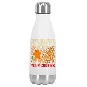 Christmas Tech Support Here To Delete Cookies Xmas Stainless Steel Insulated Water Bottle