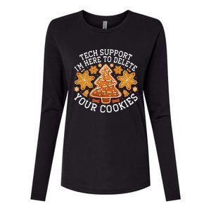 Christmas Tech Support Here To Delete Cookies Xmas Womens Cotton Relaxed Long Sleeve T-Shirt