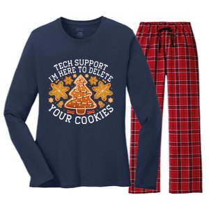 Christmas Tech Support Here To Delete Cookies Xmas Women's Long Sleeve Flannel Pajama Set 