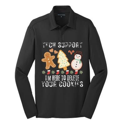 Christmas Tech Support Here To Delete Cookies Xmas Silk Touch Performance Long Sleeve Polo