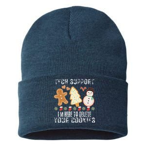 Christmas Tech Support Here To Delete Cookies Xmas Sustainable Knit Beanie