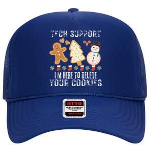 Christmas Tech Support Here To Delete Cookies Xmas High Crown Mesh Back Trucker Hat