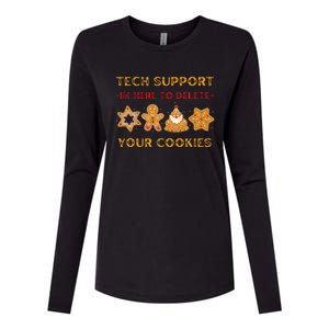 Christmas Tech Support Here To Delete Cookies Womens Cotton Relaxed Long Sleeve T-Shirt