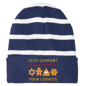 Christmas Tech Support Here To Delete Cookies Striped Beanie with Solid Band