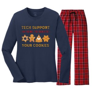 Christmas Tech Support Here To Delete Cookies Women's Long Sleeve Flannel Pajama Set 