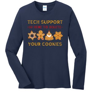 Christmas Tech Support Here To Delete Cookies Ladies Long Sleeve Shirt